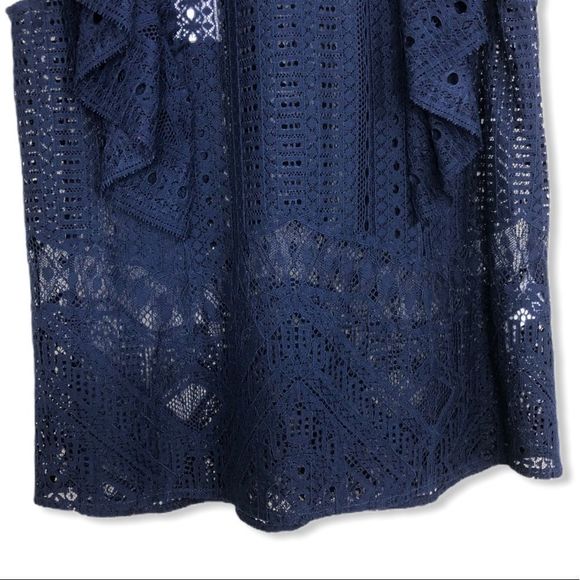 BCBGMaxAzria Nishka Dark Navy Ruffle Lace Top NWT - Picture 9 of 13